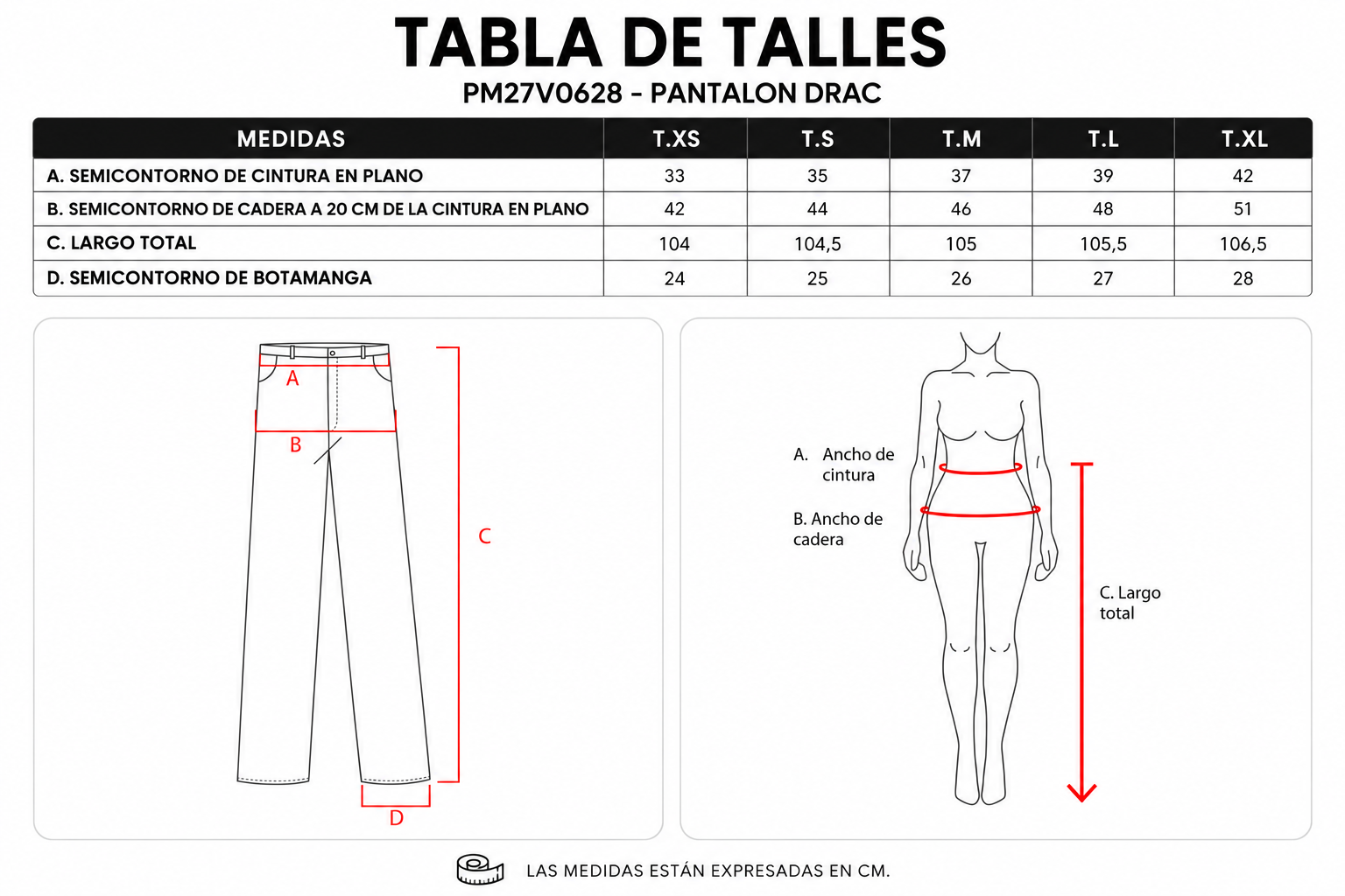 Tabla de talles Pantalones ParteMia